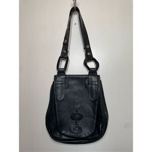 Vintage Italian Black Leather Purse Shoulder Bag